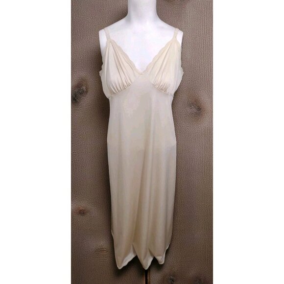 Vintage Shadowline Baby Doll Slip Dress Size 38 Nylon Beige USA Coquette - Picture 1 of 8